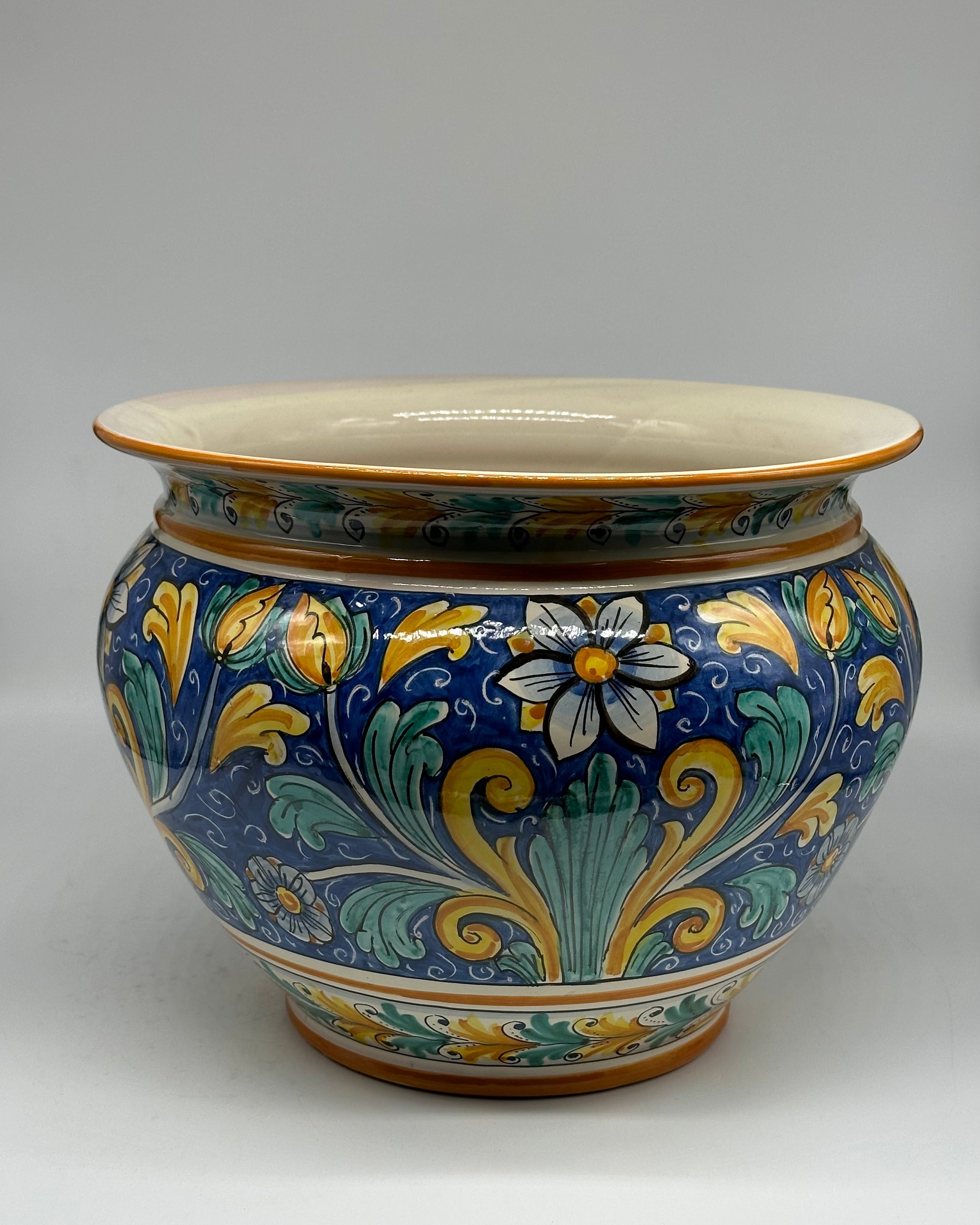 Portavaso Decorato a Mano Diametro 30cm Ceramica Caltagirone V.1 - MEZZA PIGNA