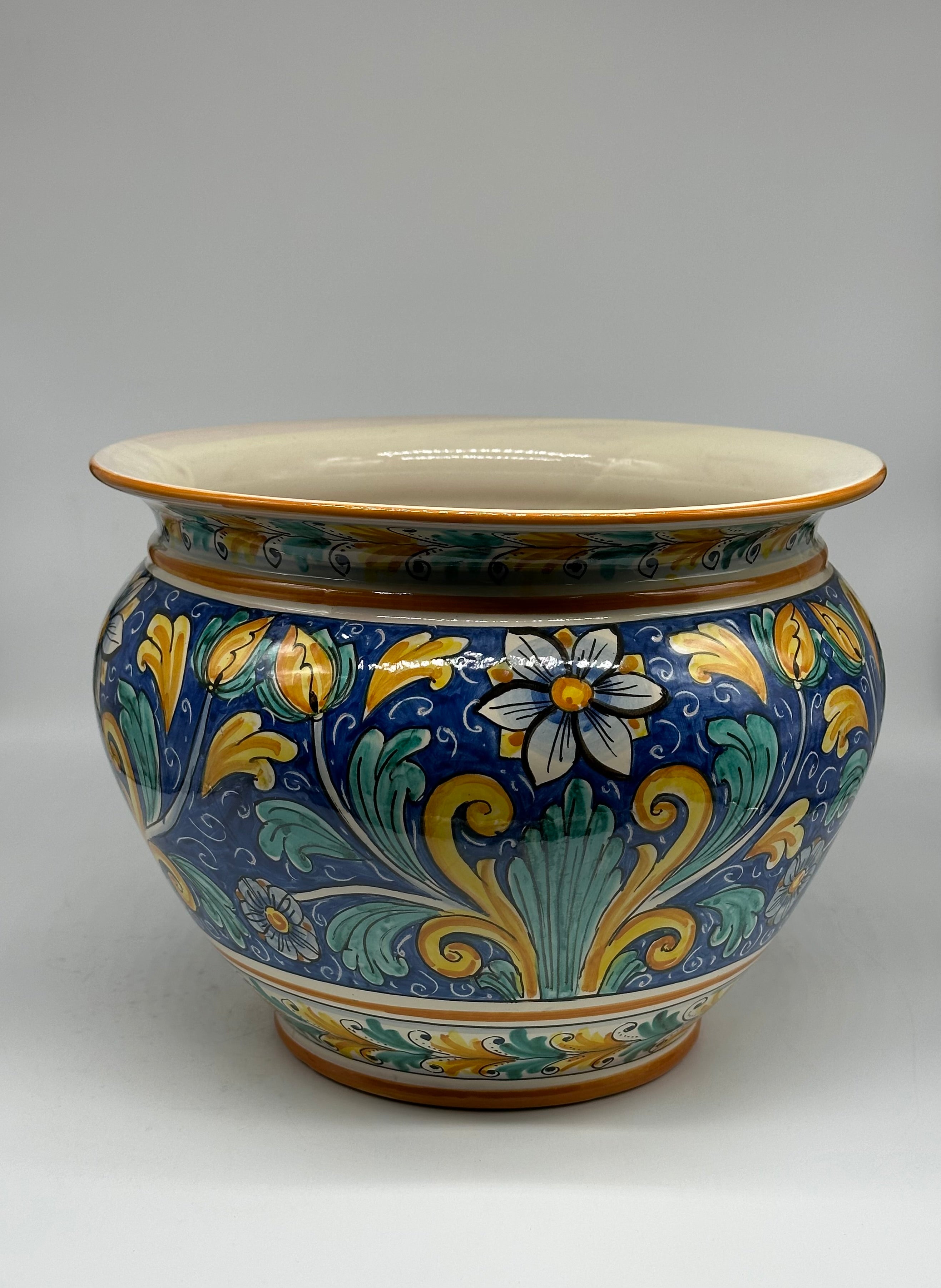 Portavaso Decorato a Mano Diametro 30cm Ceramica Caltagirone V.1 - MEZZA PIGNA