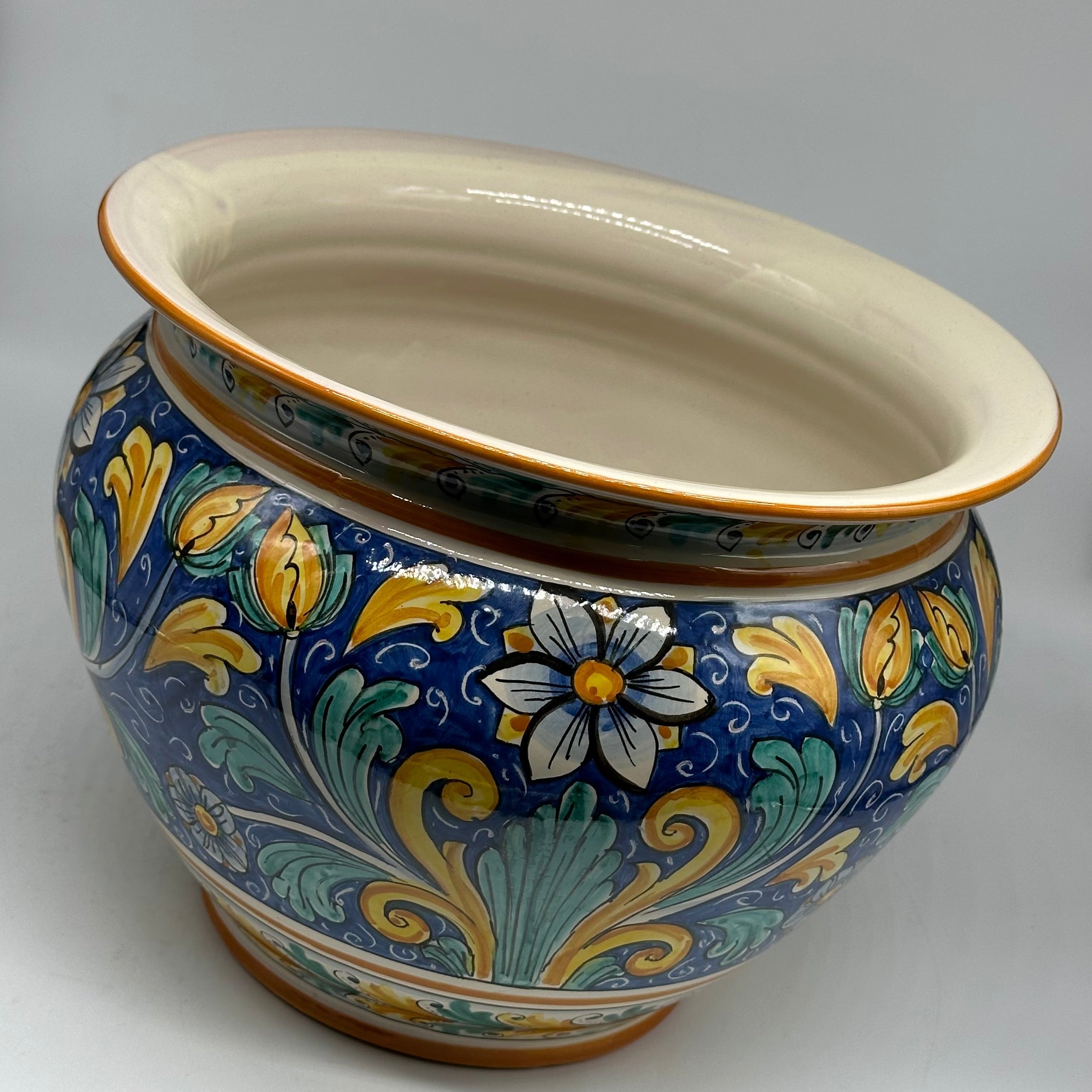 Portavaso Decorato a Mano Diametro 30cm Ceramica Caltagirone V.1 - MEZZA PIGNA