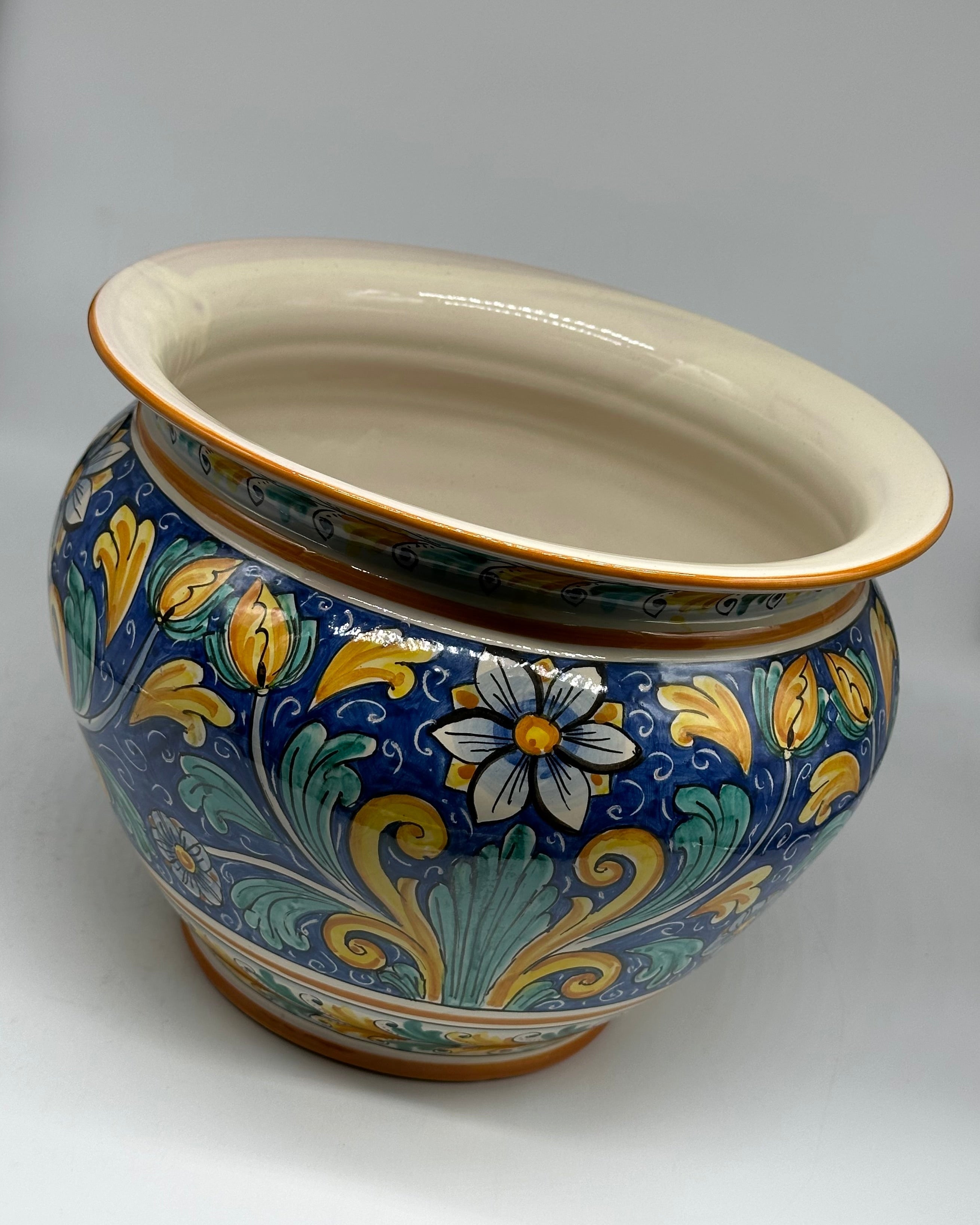 Portavaso Decorato a Mano Diametro 30cm Ceramica Caltagirone V.1 - MEZZA PIGNA