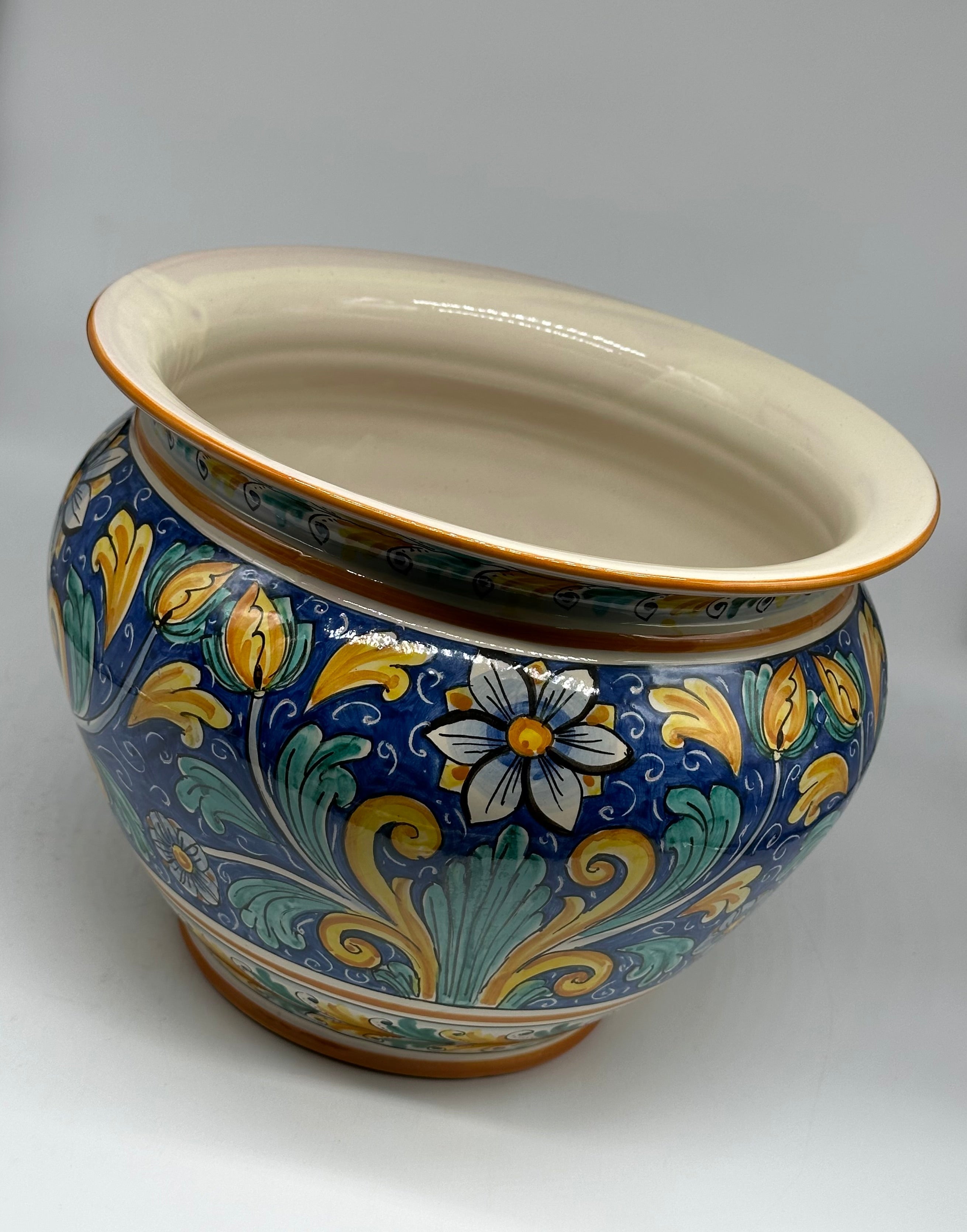 Portavaso Decorato a Mano Diametro 30cm Ceramica Caltagirone V.1 - MEZZA PIGNA