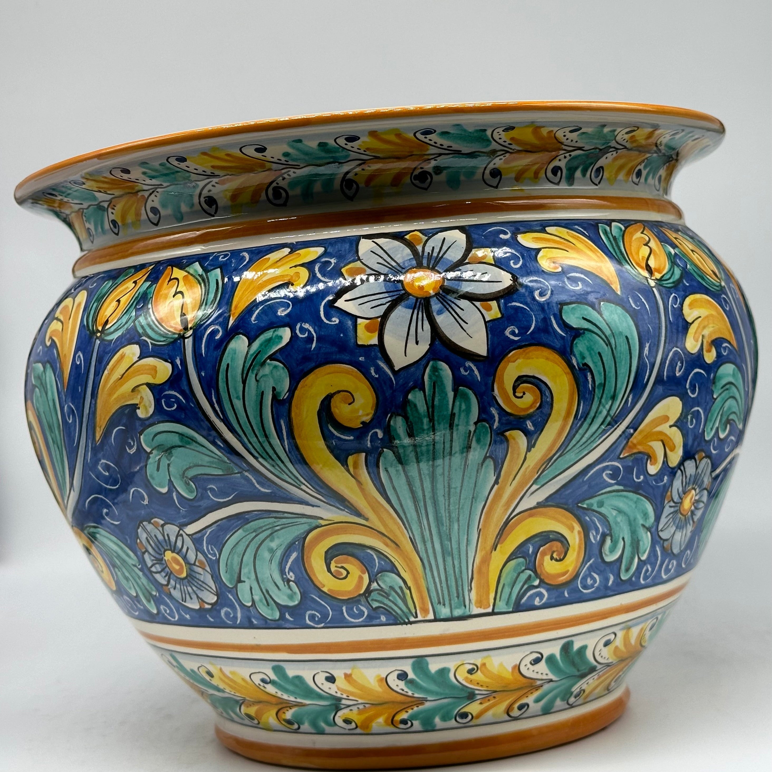 Portavaso Decorato a Mano Diametro 30cm Ceramica Caltagirone V.1 - MEZZA PIGNA