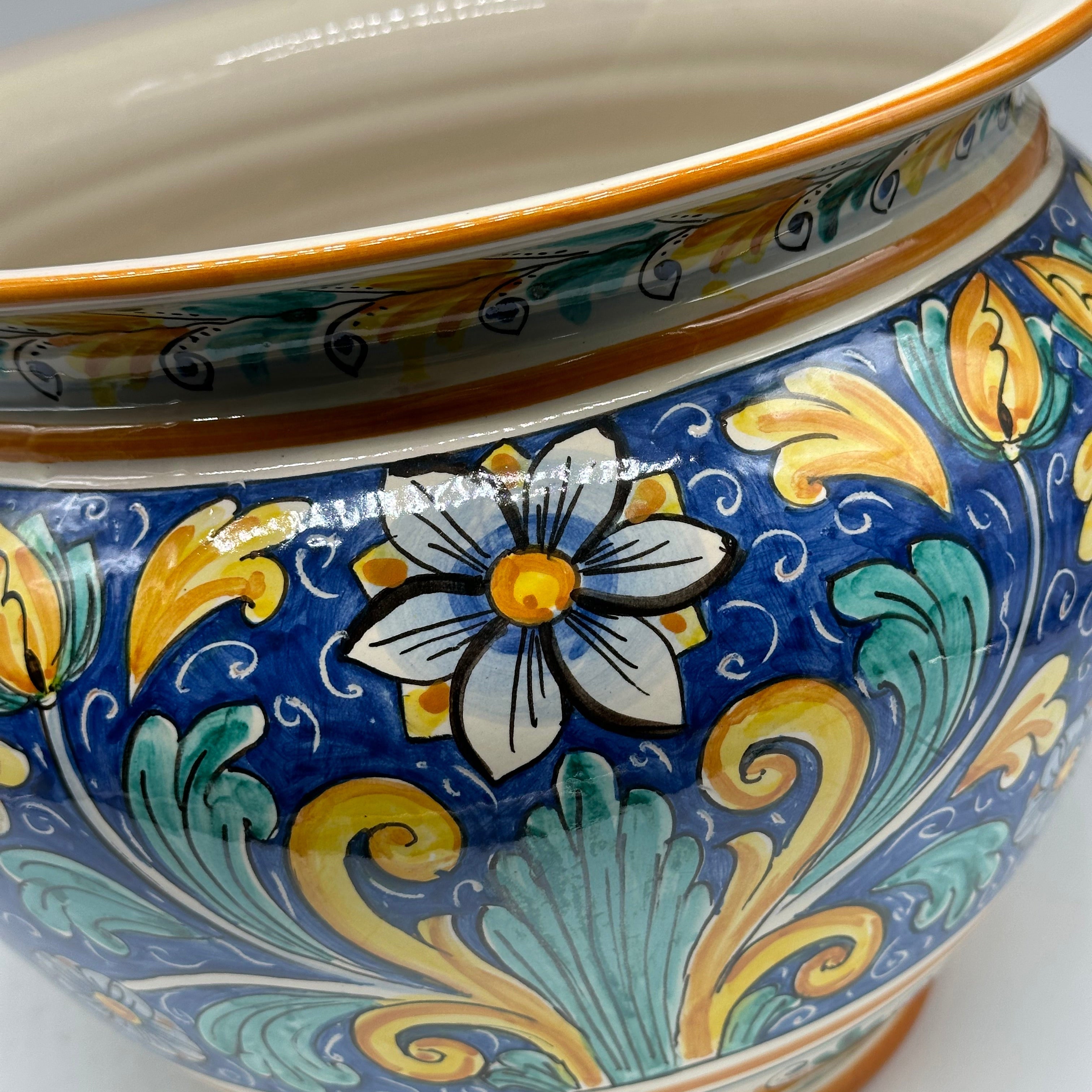 Portavaso Decorato a Mano Diametro 30cm Ceramica Caltagirone V.1 - MEZZA PIGNA