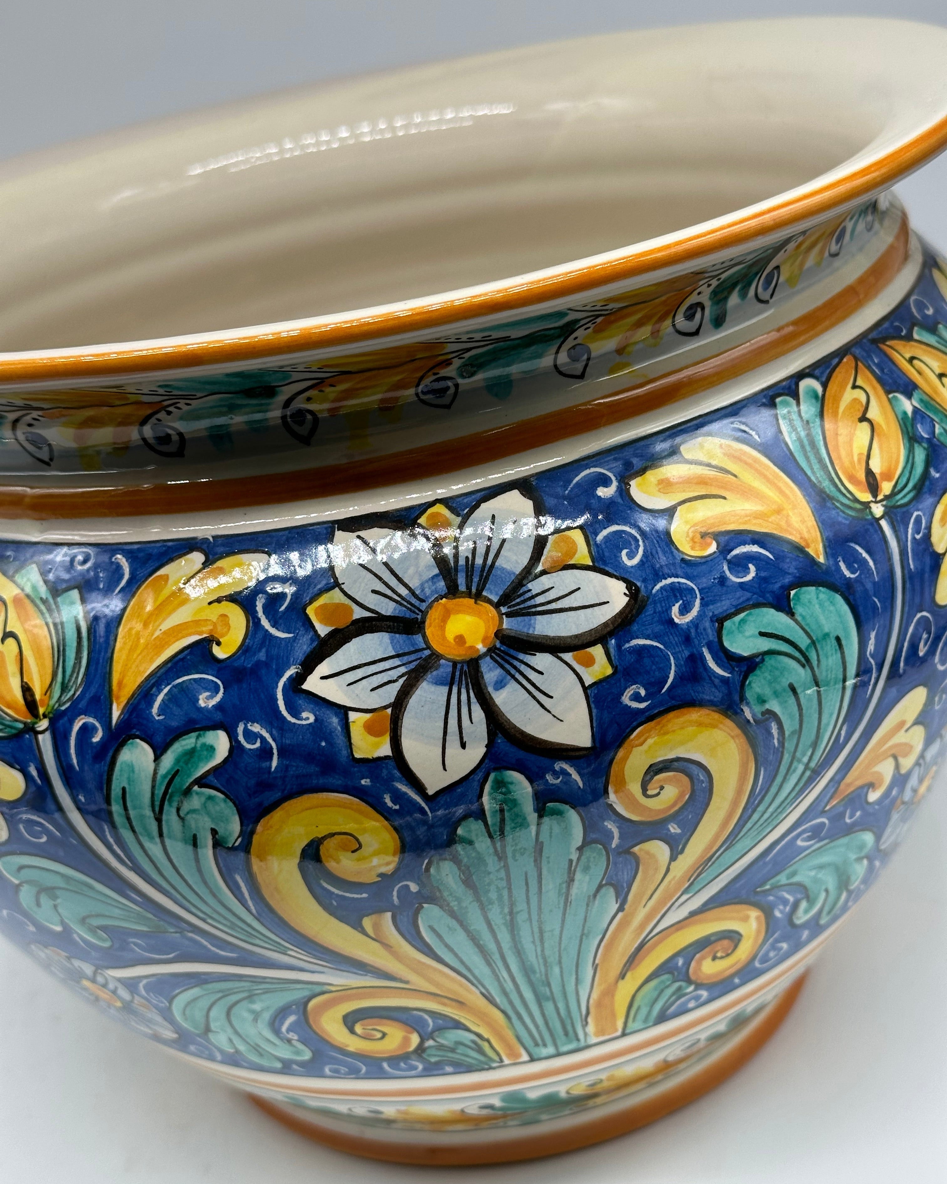 Portavaso Decorato a Mano Diametro 30cm Ceramica Caltagirone V.1 - MEZZA PIGNA