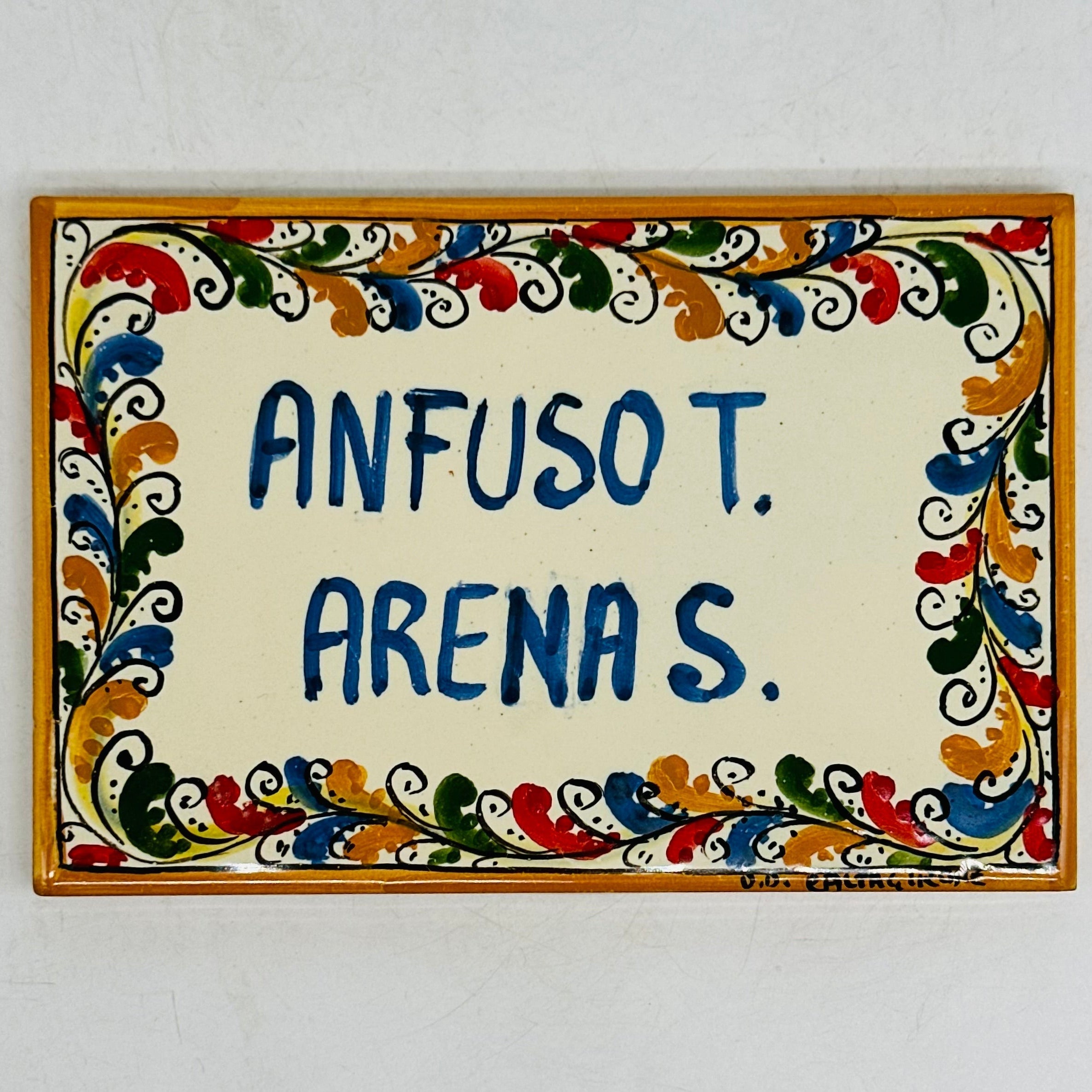 Targa Famiglia Mattonella cm 15x10 Ceramica Artigianale Caltagirone - Ornato Colorato 2 - MADE IN SICILY