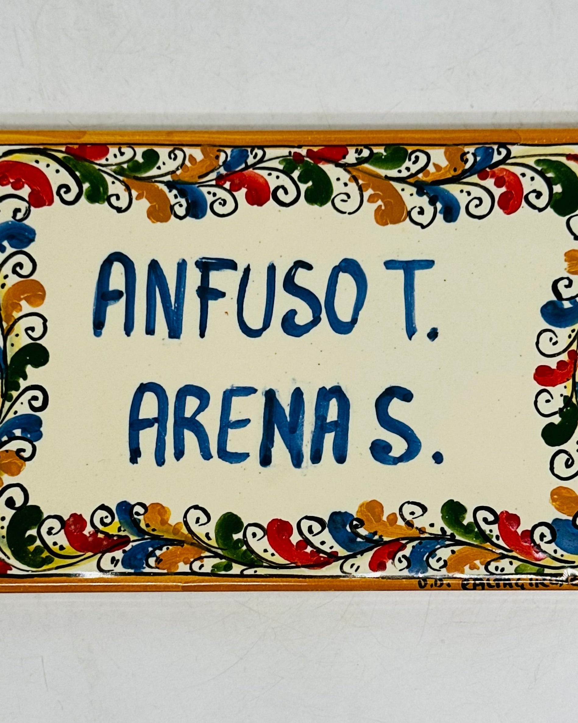 Targa Famiglia Mattonella cm 15x10 Ceramica Artigianale Caltagirone - Ornato Colorato 2 - MADE IN SICILY