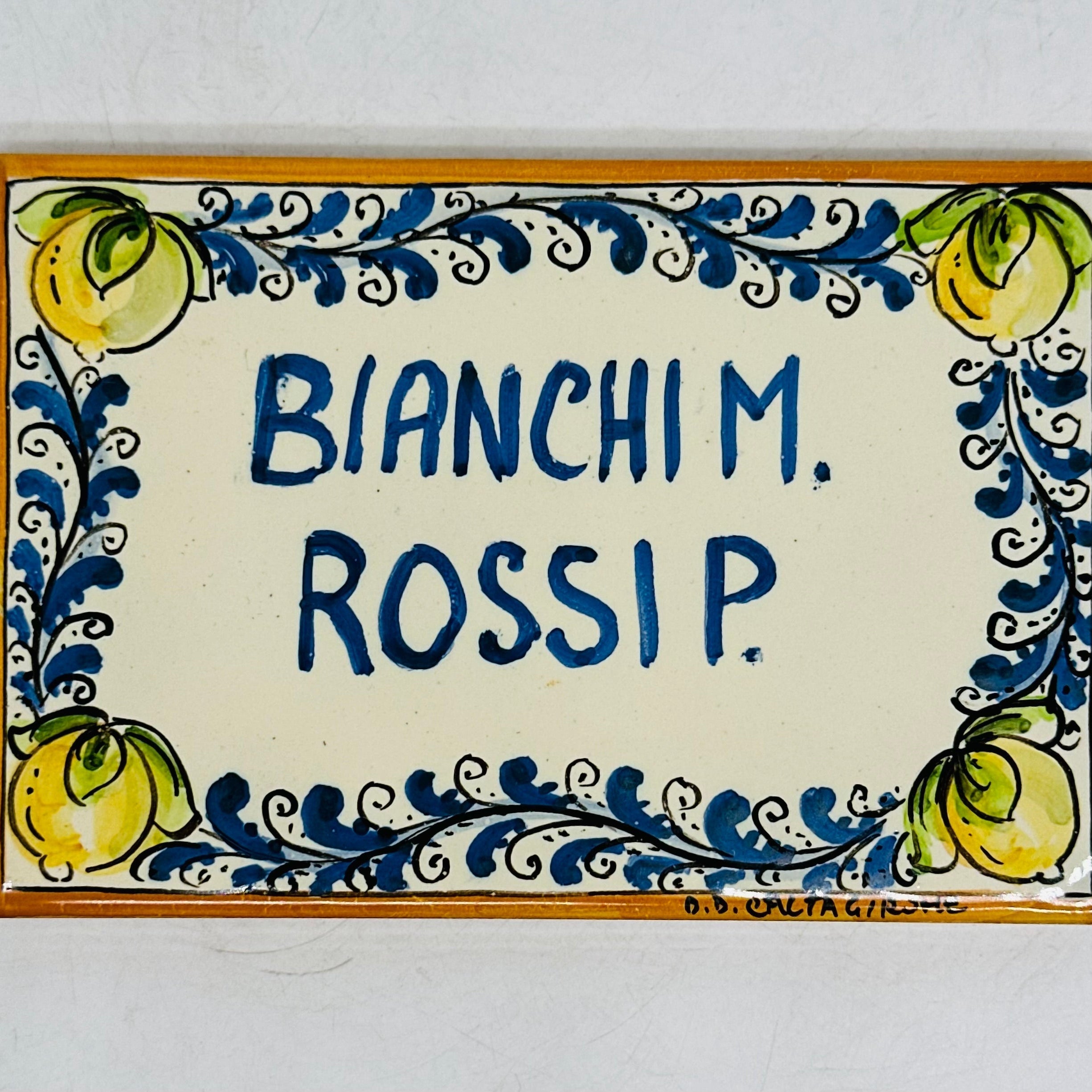 Targa Famiglia Mattonella cm 15x10 Ceramica Artigianale Caltagirone - Limoni - MADE IN SICILY