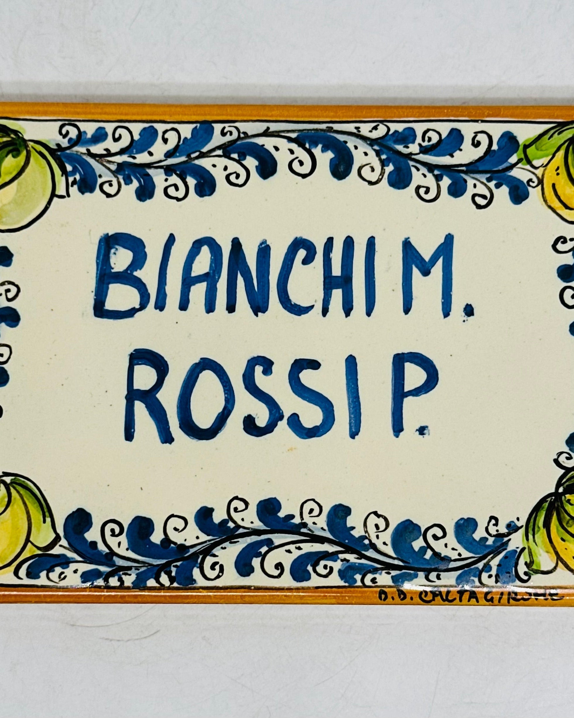 Targa Famiglia Mattonella cm 15x10 Ceramica Artigianale Caltagirone - Limoni - MADE IN SICILY