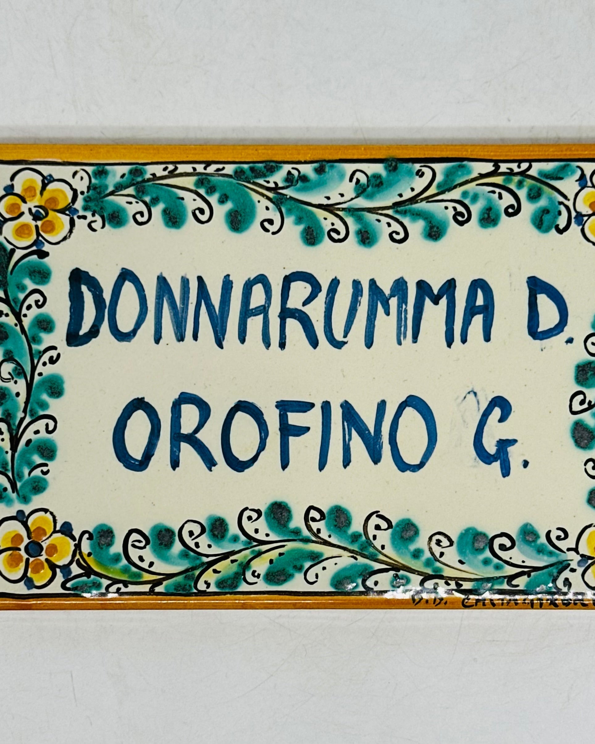 Targa Famiglia Mattonella cm 15x10 Ceramica Artigianale Caltagirone - Fiori - MADE IN SICILY