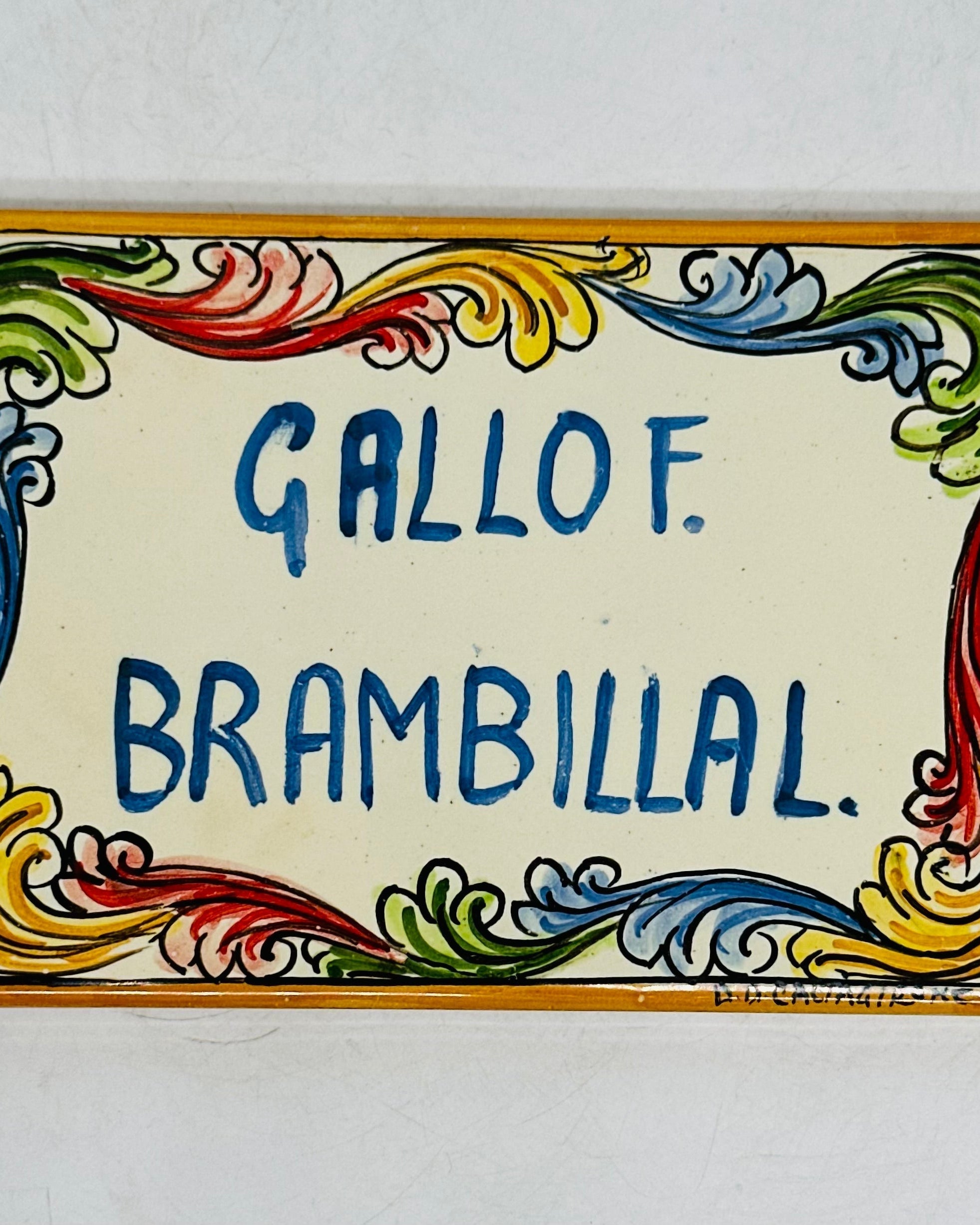 Targa Famiglia Mattonella cm 15x10 Ceramica Artigianale Caltagirone - Ornato Colorato - MADE IN SICILY