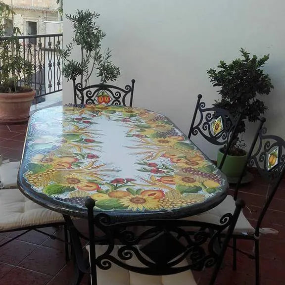 Tavolo Ovale Allegoria di Frutta – Pietra Lavica Decorata - TAVOLI