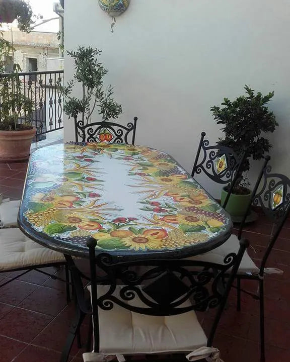 Tavolo Ovale Allegoria di Frutta – Pietra Lavica Decorata - TAVOLI