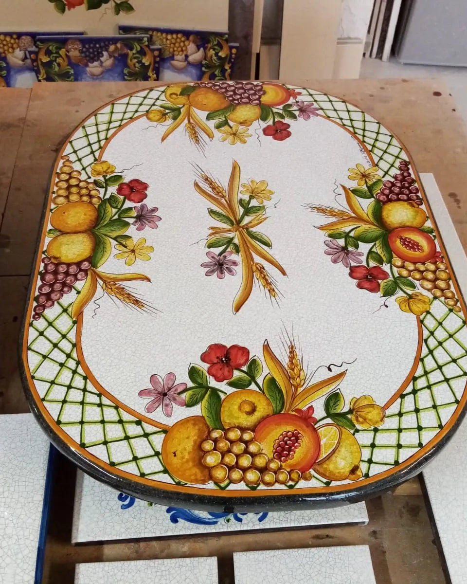 Tavolo Ovale Frutta – Pietra Lavica Decorata - TAVOLI