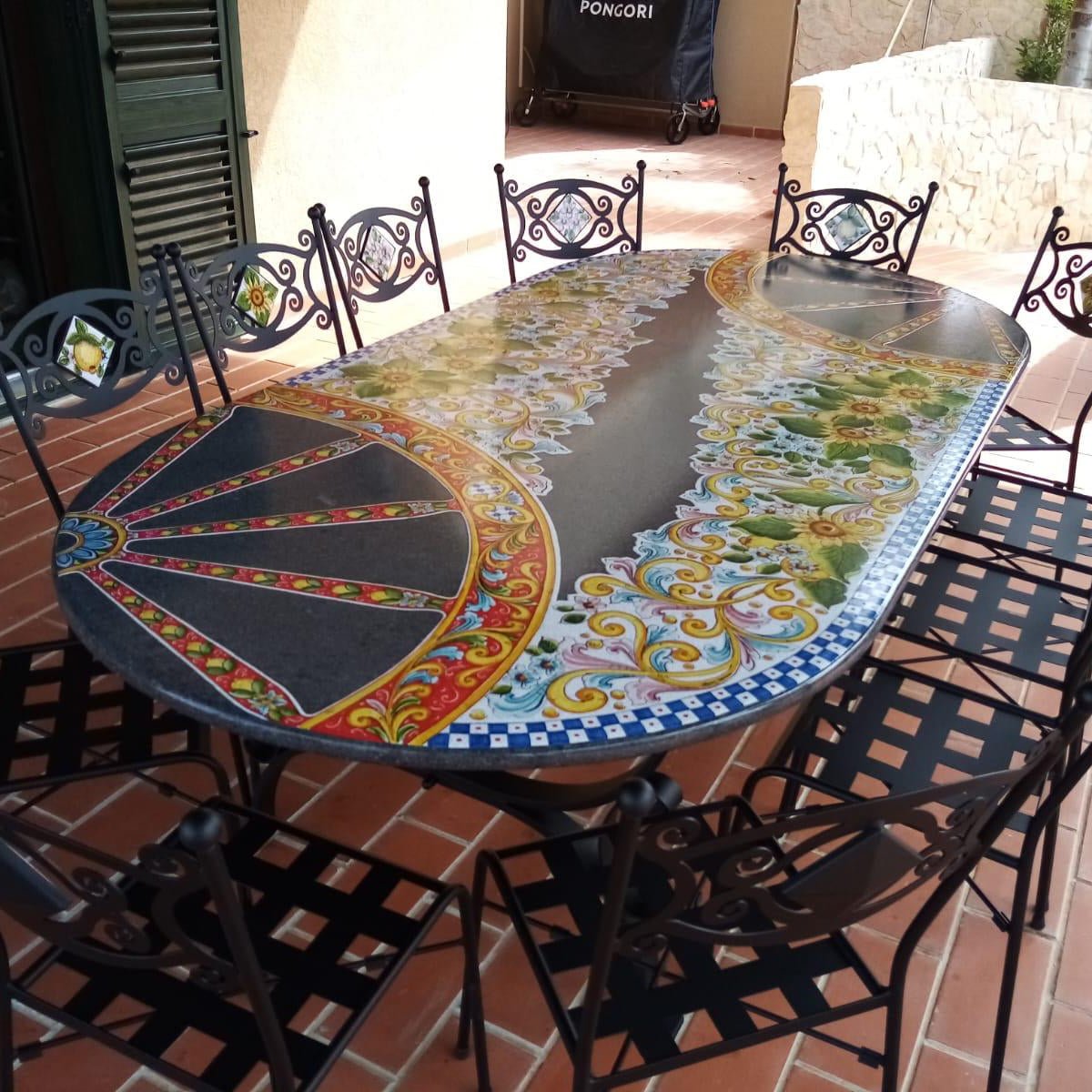 Tavolo Ovale Sicilia Bedda – Pietra Lavica Decorata - TAVOLI