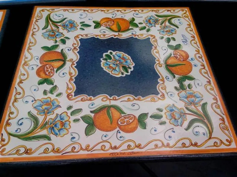 Tavolo Quadrato Arance – Pietra Lavica Decorato - TAVOLI