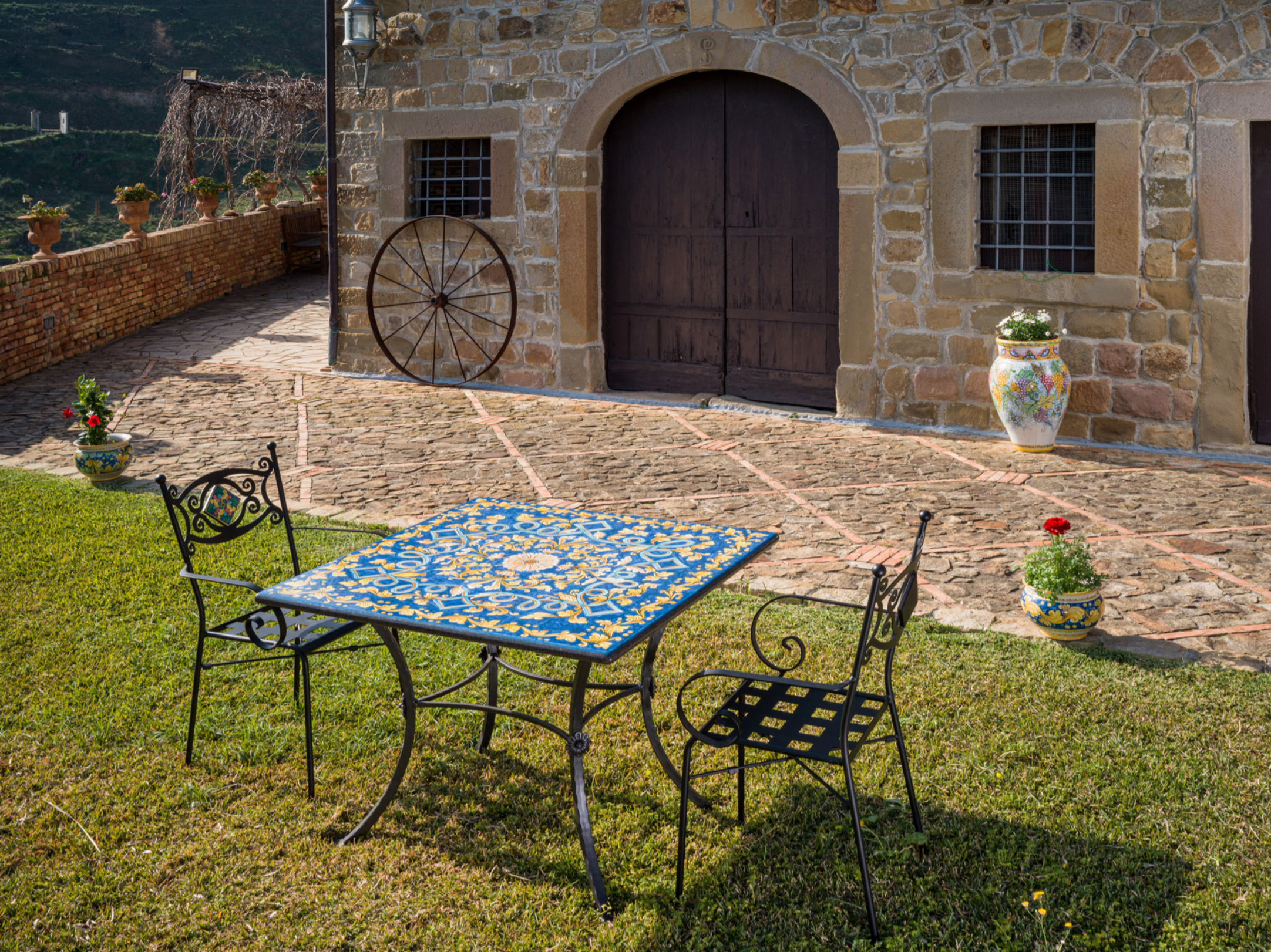 Tavolo Quadrato cm 100 Pietra Lavica Decoro Brezza Marina - TAVOLI