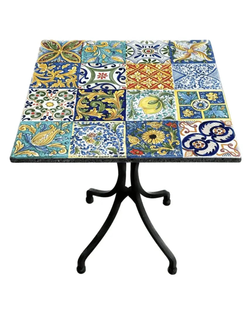 Tavolo Quadrato in Pietra Lavica Decoro N.3 - MISURE VARIE - TAVOLO IN PIETRA LAVICA