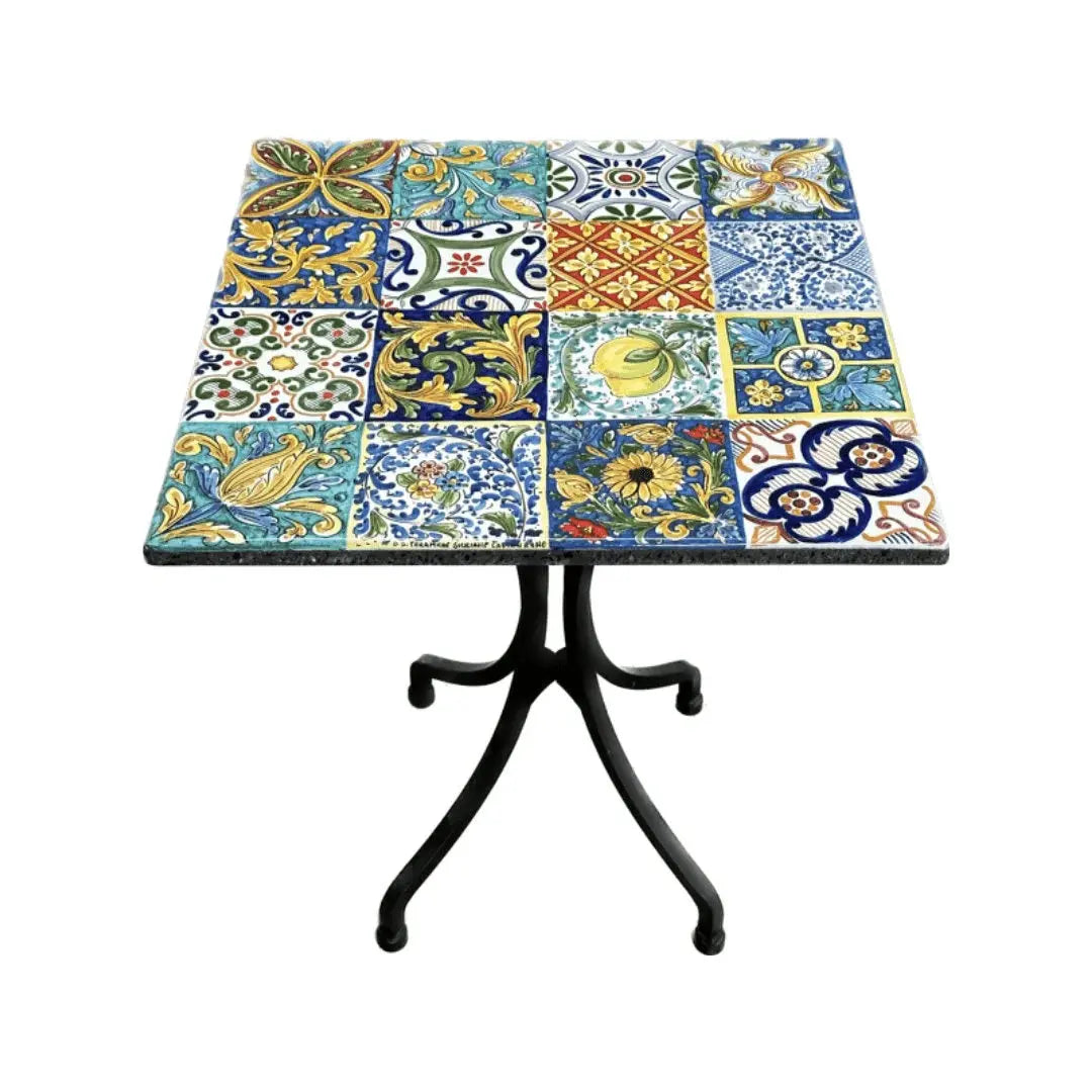 Tavolo Quadrato in Pietra Lavica Decoro N.3 - MISURE VARIE - TAVOLO IN PIETRA LAVICA