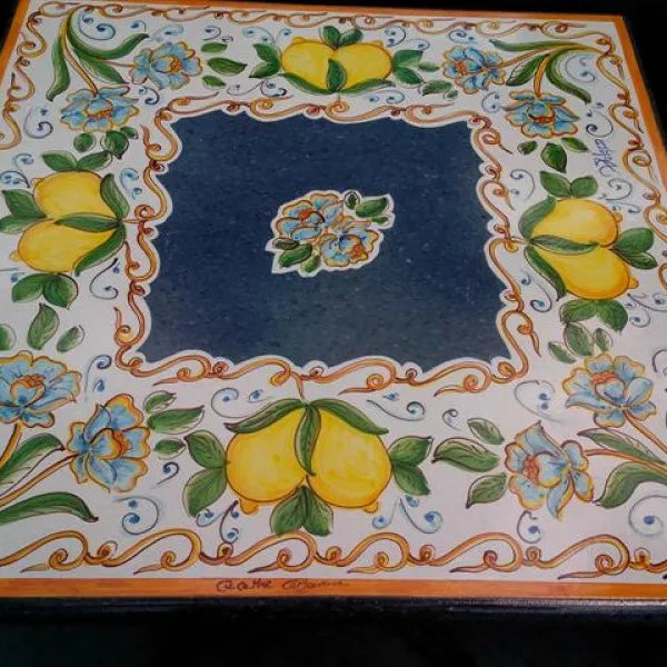 Tavolo Quadrato Limoni – Pietra Lavica Decorato - TAVOLI