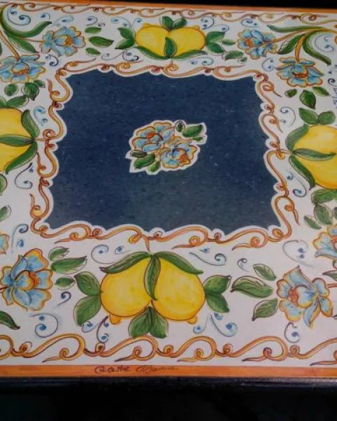 Tavolo Quadrato Limoni – Pietra Lavica Decorato - TAVOLI