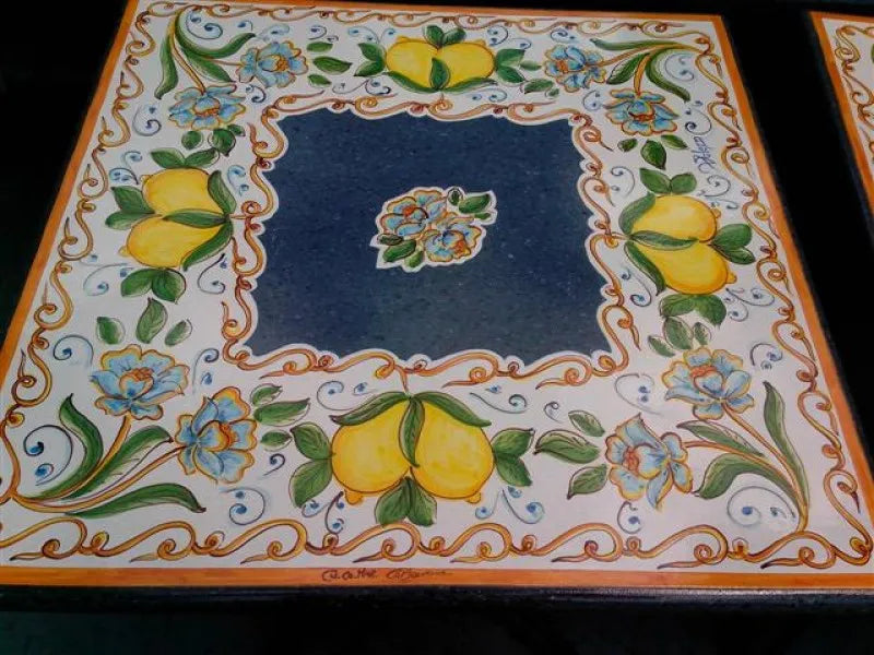 Tavolo Quadrato Limoni – Pietra Lavica Decorato - TAVOLI