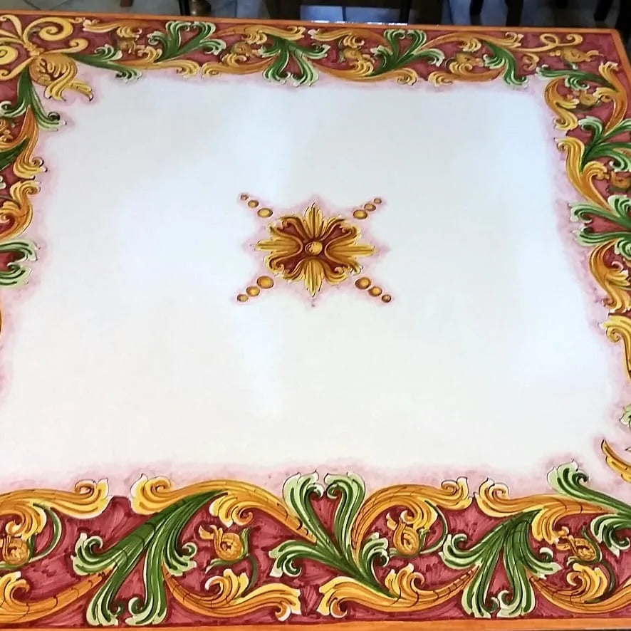Tavolo Quadrato Ornato Rosso – Pietra Lavica Decorato - TAVOLI