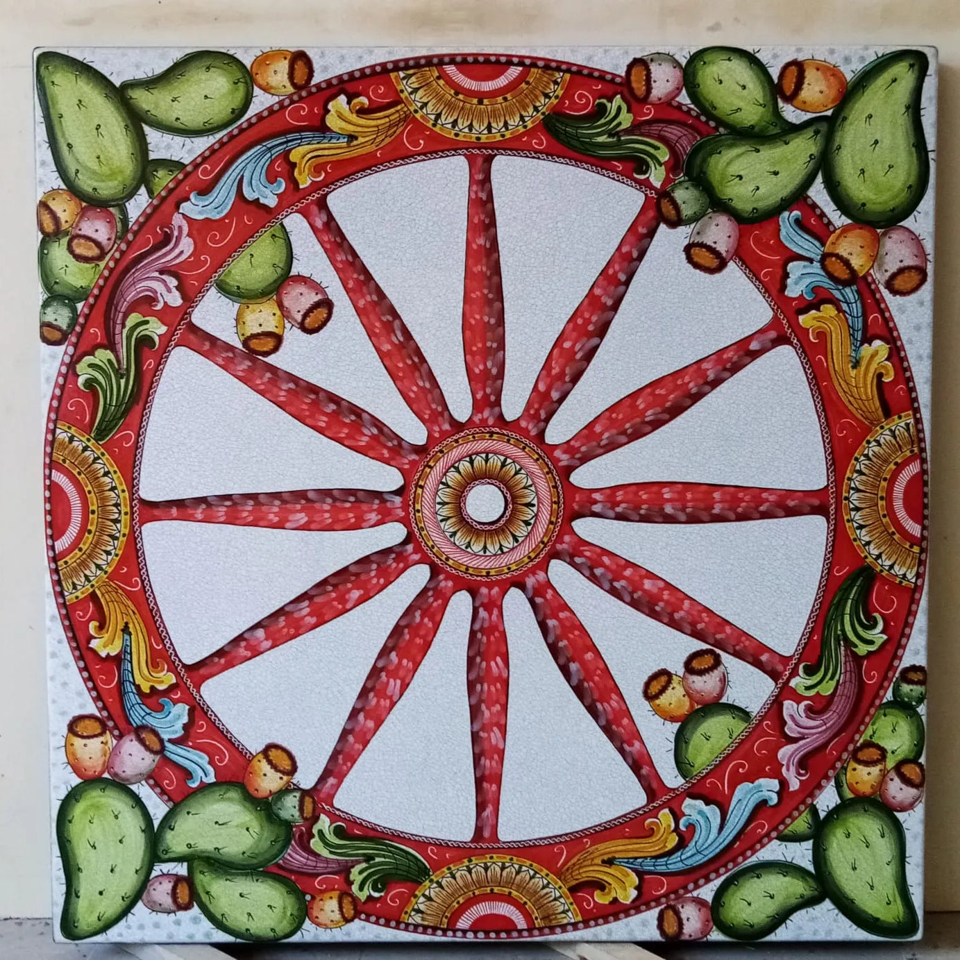 Tavolo Quadrato Ruota di Carro – Pietra Lavica Decorato - TAVOLI