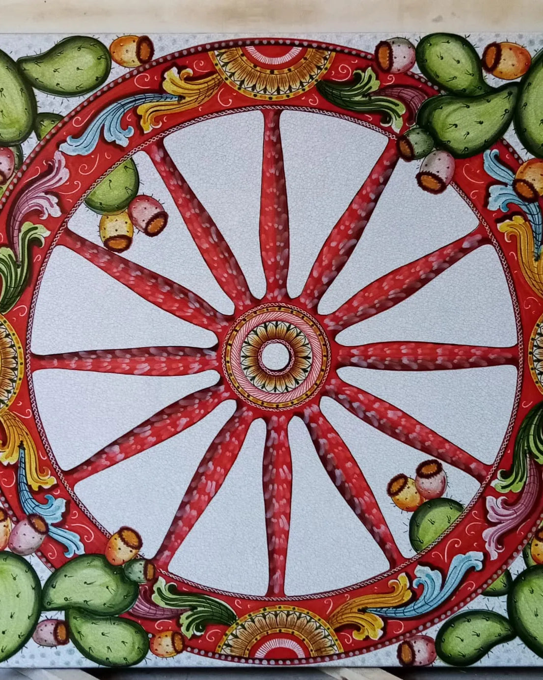 Tavolo Quadrato Ruota di Carro – Pietra Lavica Decorato - TAVOLI