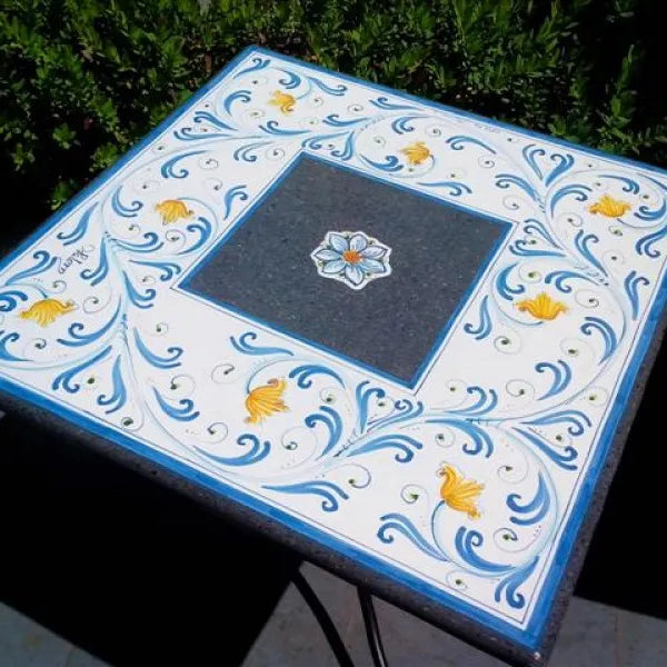 Tavolo Quadrato Seicento Blu – Pietra Lavica Decorato - TAVOLI
