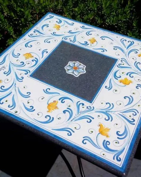 Tavolo Quadrato Seicento Blu – Pietra Lavica Decorato - TAVOLI