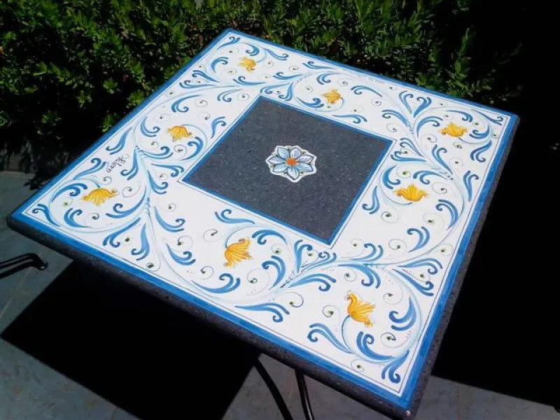 Tavolo Quadrato Seicento Blu – Pietra Lavica Decorato - TAVOLI