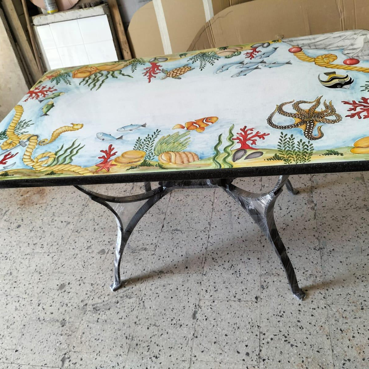 Tavolo Rettangolare Decoro Natura Marina – Pietra Lavica Decorata - TAVOLI