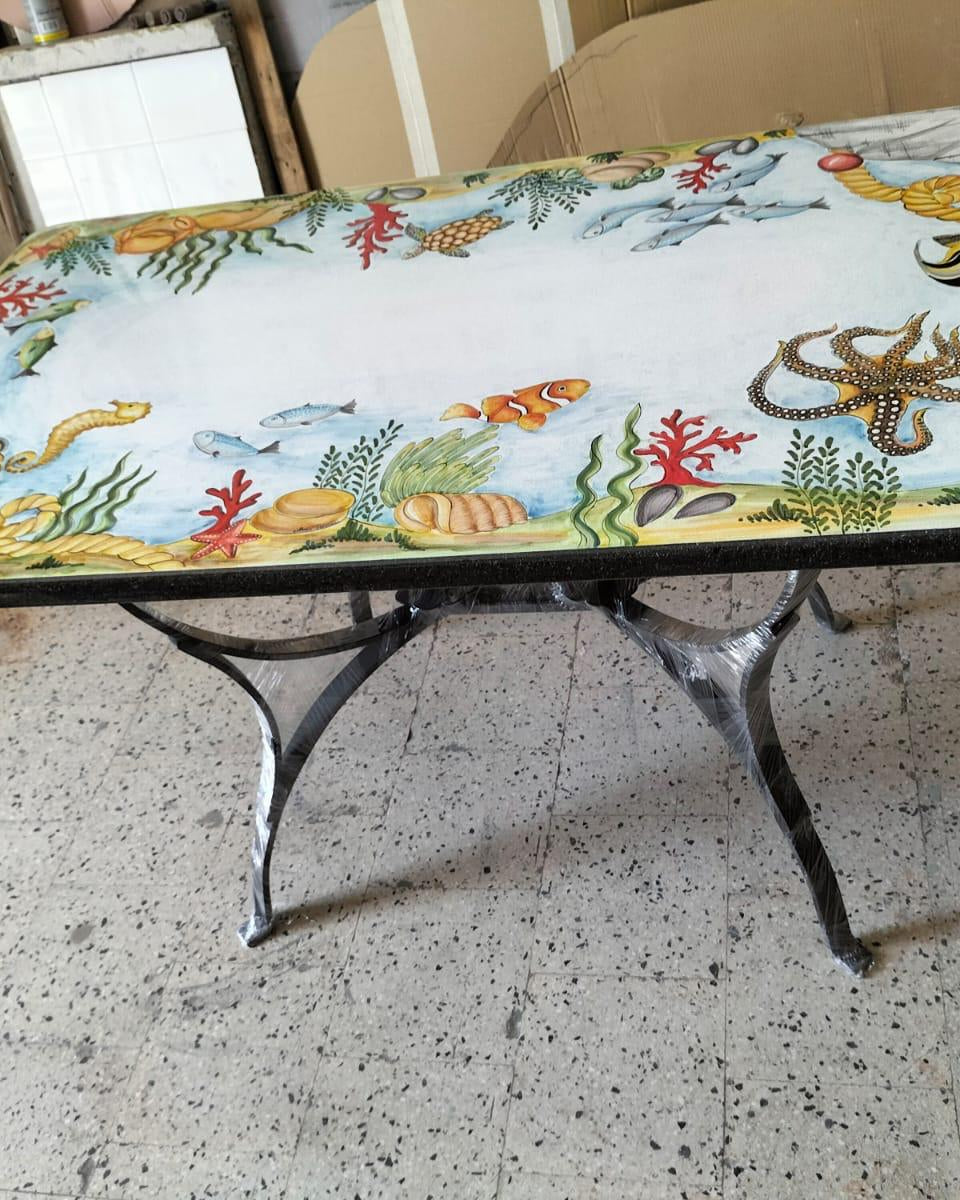 Tavolo Rettangolare Decoro Natura Marina – Pietra Lavica Decorata - TAVOLI