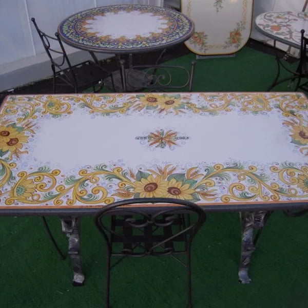 Tavolo Rettangolare Girasoli con Volute Gialle – Pietra Lavica Decorata - TAVOLI