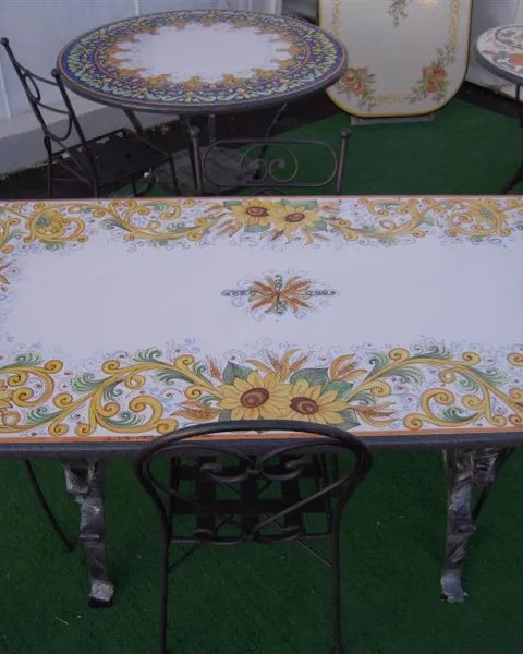 Tavolo Rettangolare Girasoli con Volute Gialle – Pietra Lavica Decorata - TAVOLI