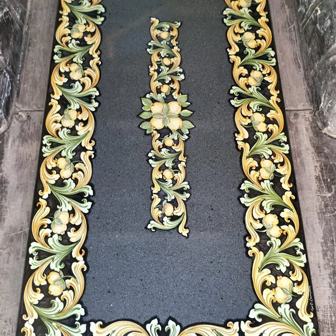 Tavolo Rettangolare Ornato con Fondo Nero - Pietra Lavica Decorata - TAVOLI