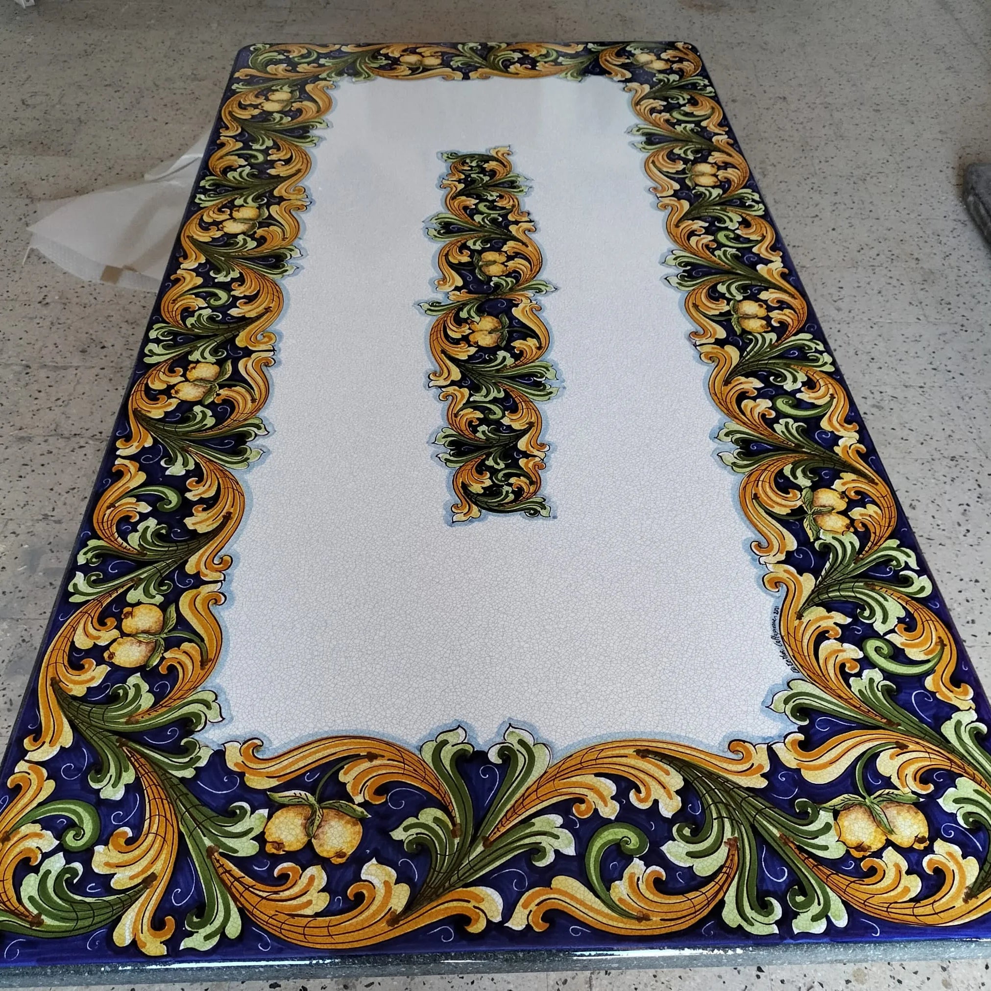 Tavolo Rettangolare Ornato con Limoni – Pietra Lavica Decorata - TAVOLI