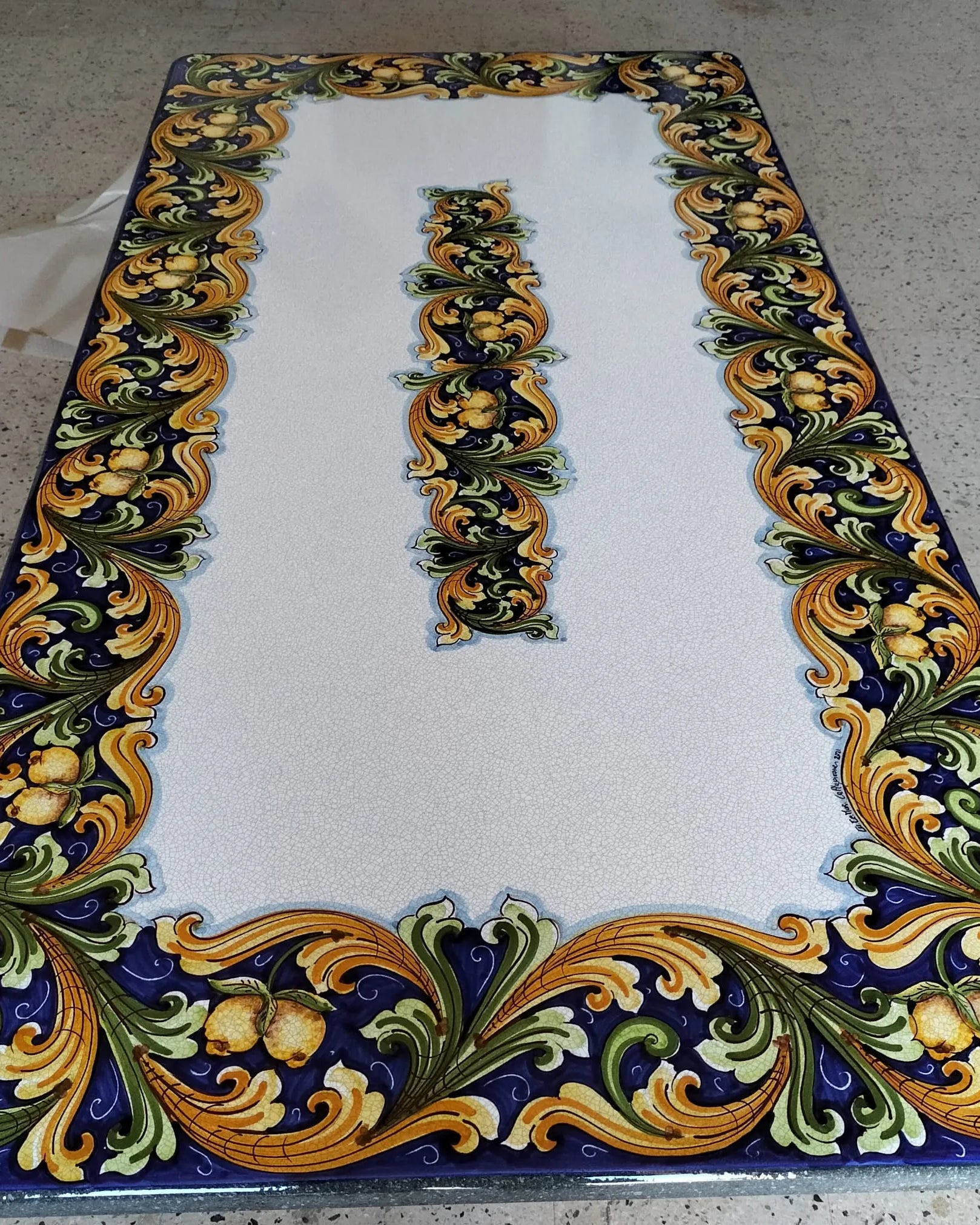 Tavolo Rettangolare Ornato con Limoni – Pietra Lavica Decorata - TAVOLI