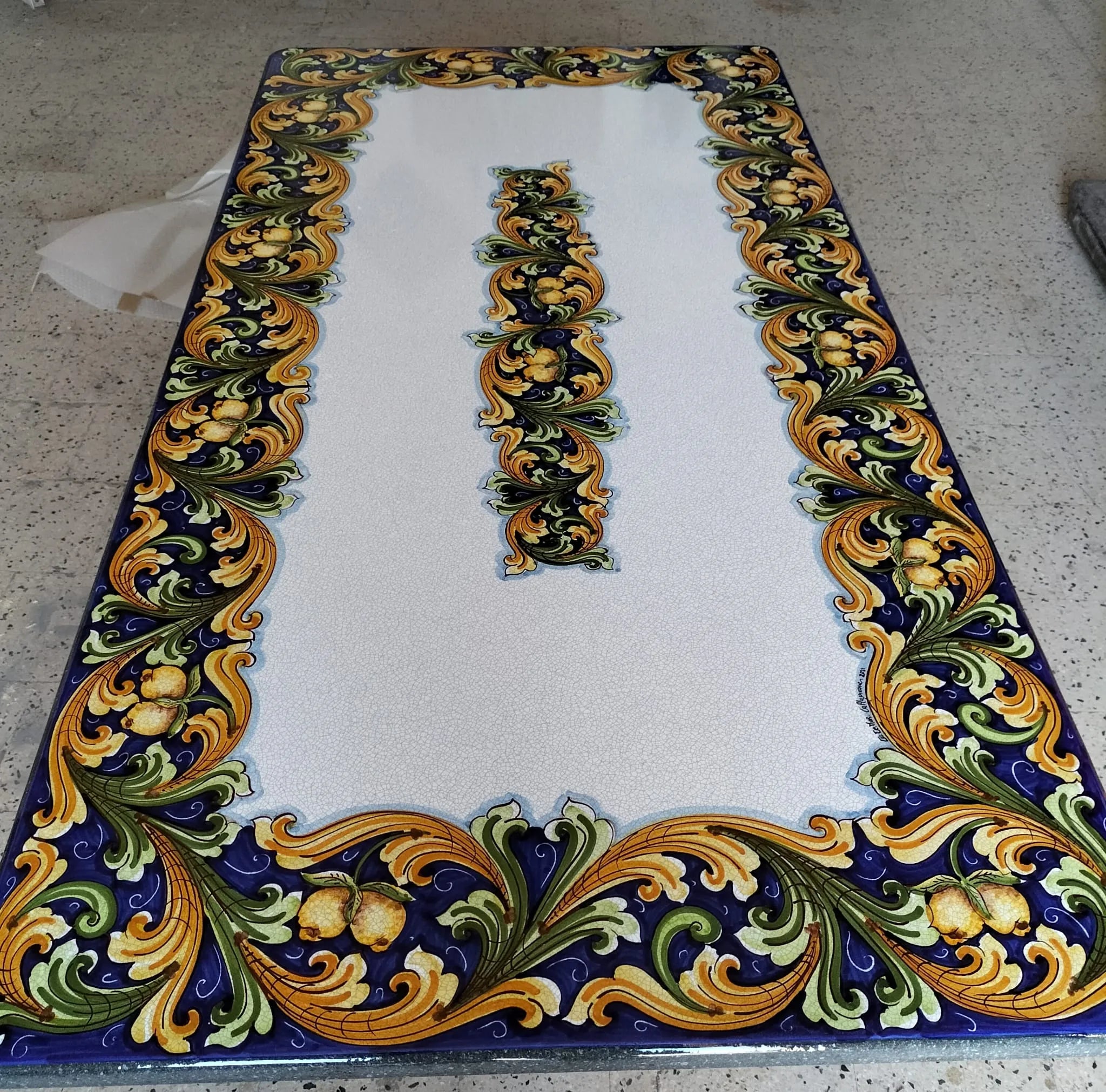 Tavolo Rettangolare Ornato con Limoni – Pietra Lavica Decorata - TAVOLI