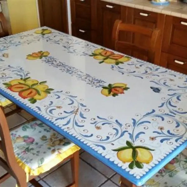 Tavolo Rettangolare Seicento Blu con Agrumi – Pietra Lavica Decorata - TAVOLI