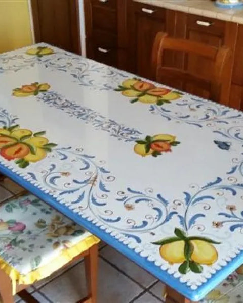Tavolo Rettangolare Seicento Blu con Agrumi – Pietra Lavica Decorata - TAVOLI