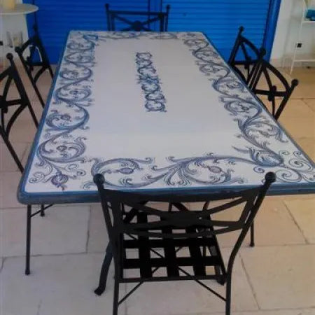 Tavolo Rettangolare Volute Blu – Pietra Lavica Decorata - TAVOLI