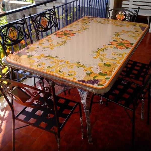 Tavolo Rettangolare Volute Gialle – Pietra Lavica Decorata - TAVOLI