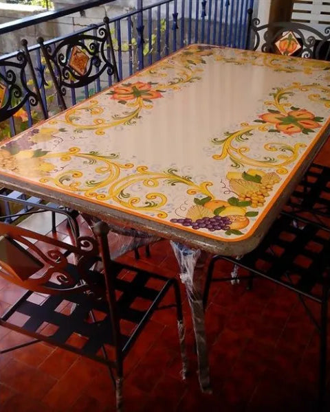 Tavolo Rettangolare Volute Gialle – Pietra Lavica Decorata - TAVOLI