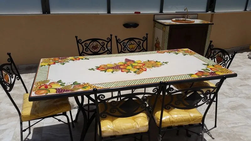 Tavolo Rettangolare Volute Verdi – Pietra Lavica Decorata - TAVOLI