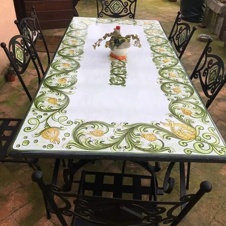 Tavolo Rettangolare Volute Verdi – Pietra Lavica Decorata - TAVOLI