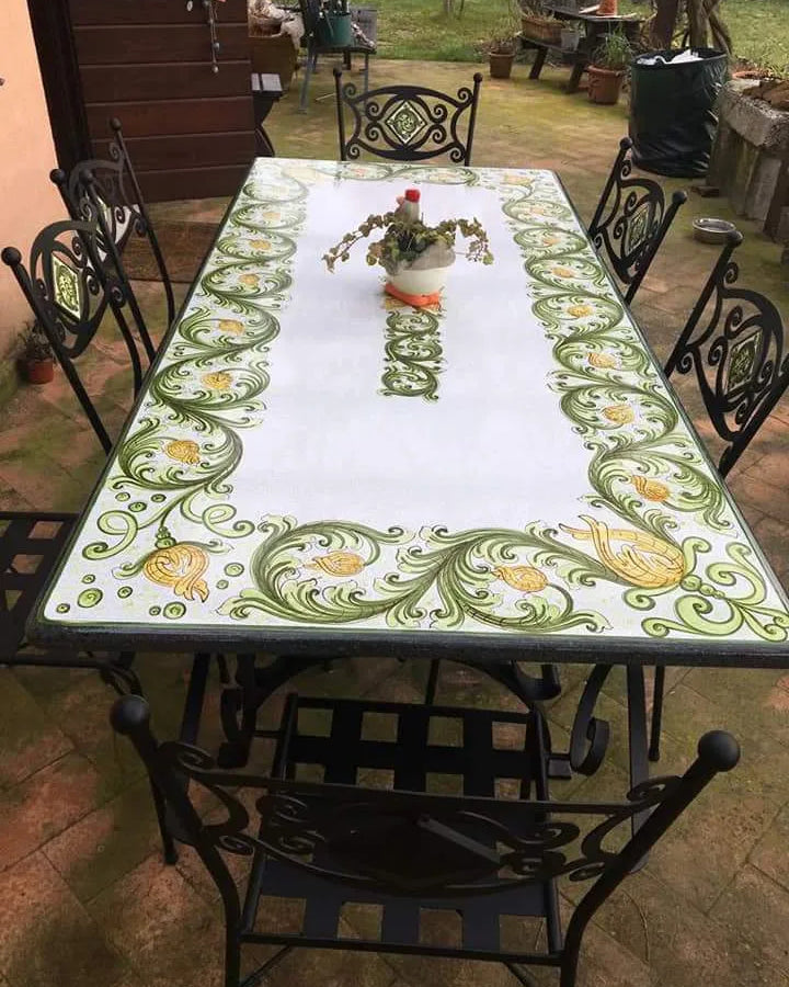 Tavolo Rettangolare Volute Verdi – Pietra Lavica Decorata - TAVOLI