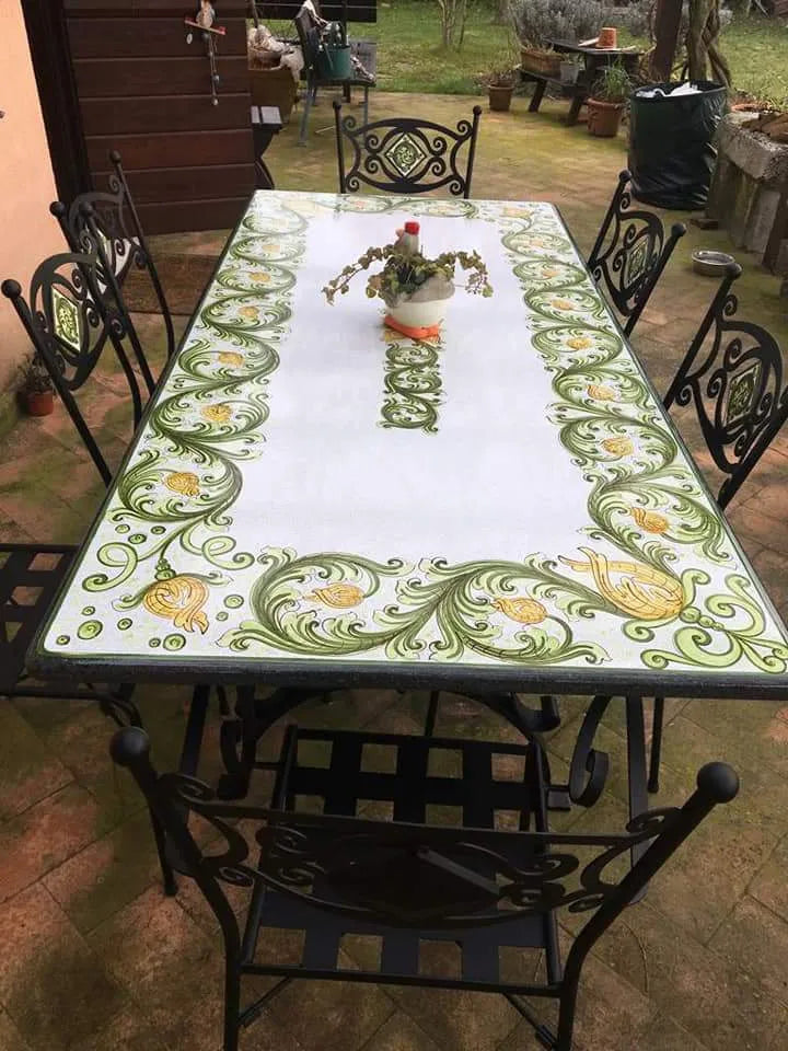 Tavolo Rettangolare Volute Verdi – Pietra Lavica Decorata - TAVOLI