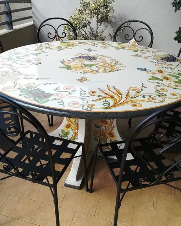 Tavolo Rotondo Estate con Piede in Pietra Lavica – Natura in Fiore - TAVOLI