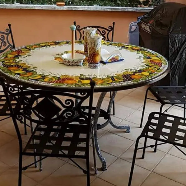 Tavolo Rotondo Frutta con Fondo Blu – Freschezza Mediterranea - TAVOLI